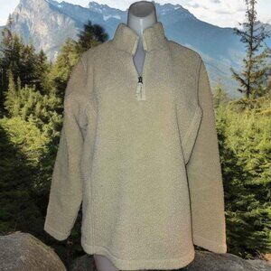 Lands' End Women Fleece Quarter Zip Pullover Sweater Beige Size S